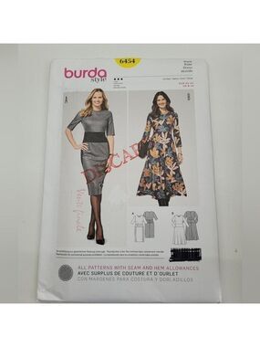 🧵4/$20🧵 Burda 6454 Dress Sewing Pattern Uncut Size 8-18 DYI Supplies